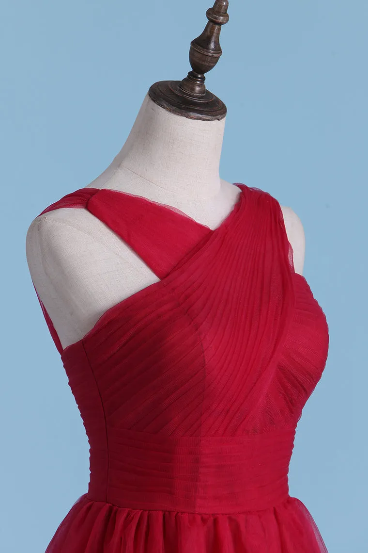 2024 Straps Tulle Pleated Bodice Bridesmaid Dresses A-Line
