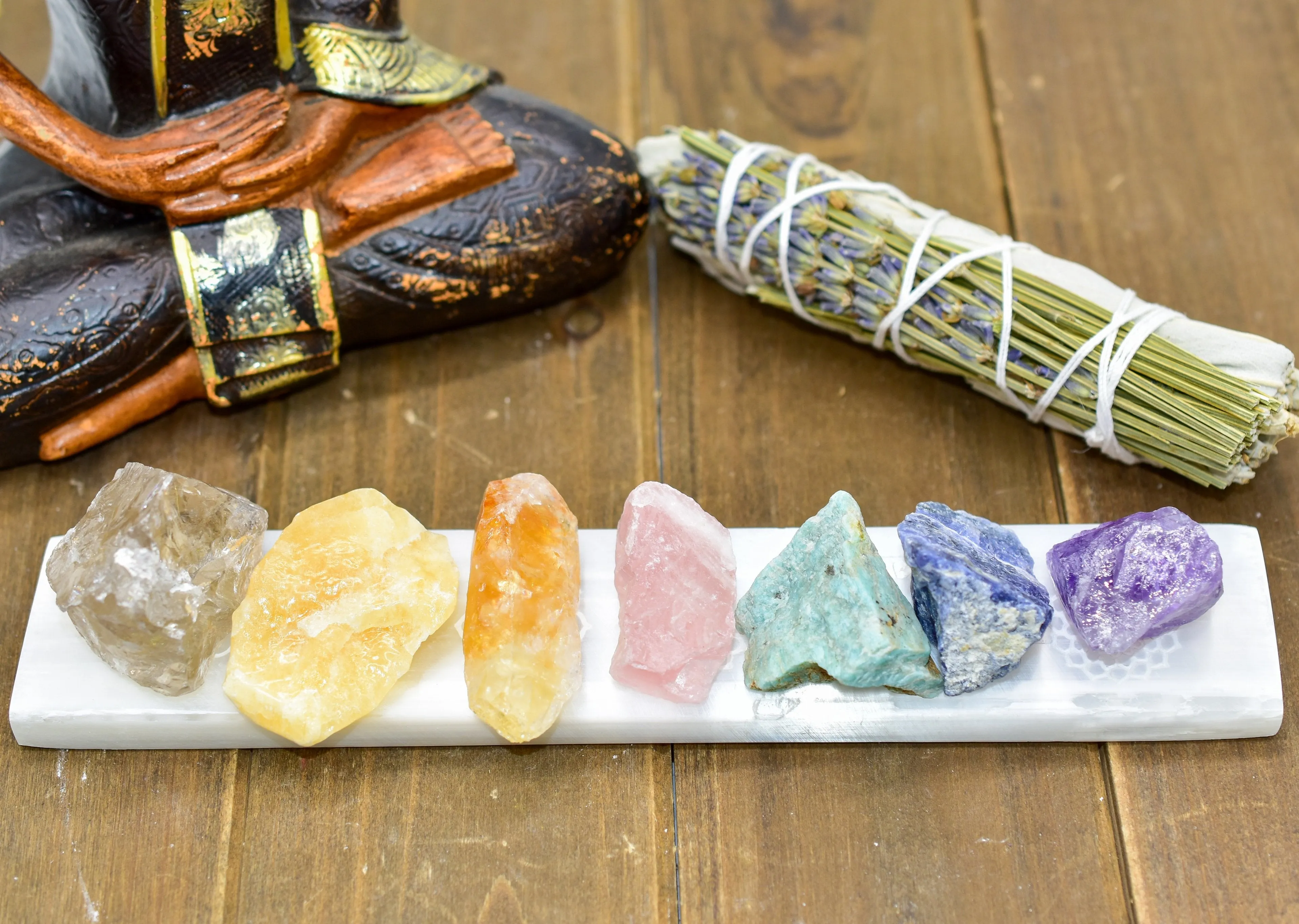 7 Chakra Engraved Selenite Polished Charging Bars