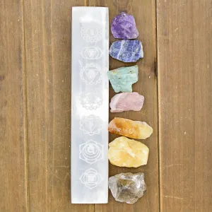 7 Chakra Engraved Selenite Polished Charging Bars