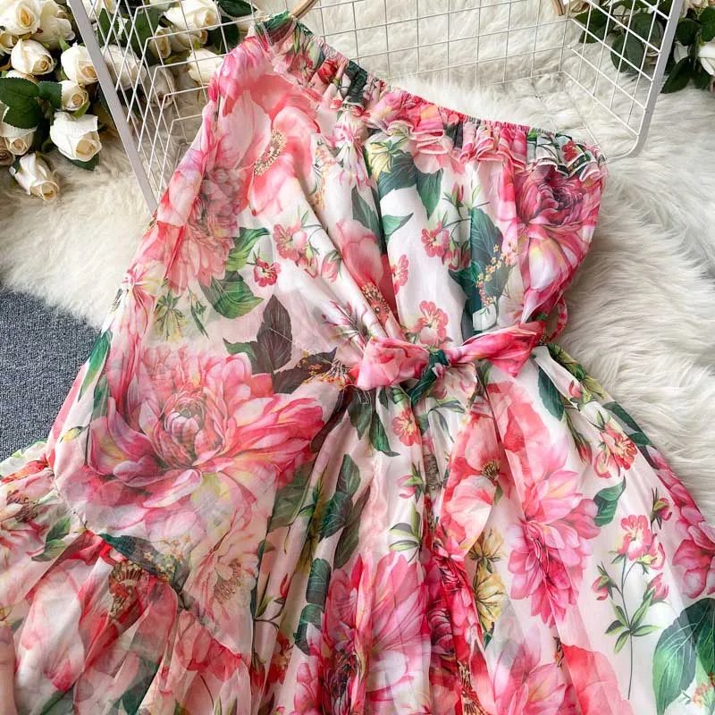 American Chic Floral Scheming Lotus Leaf Women's Dress