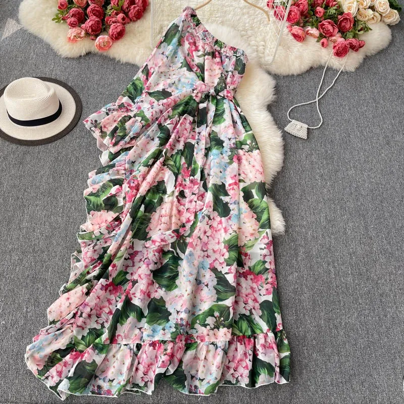 American Chic Floral Scheming Lotus Leaf Women's Dress