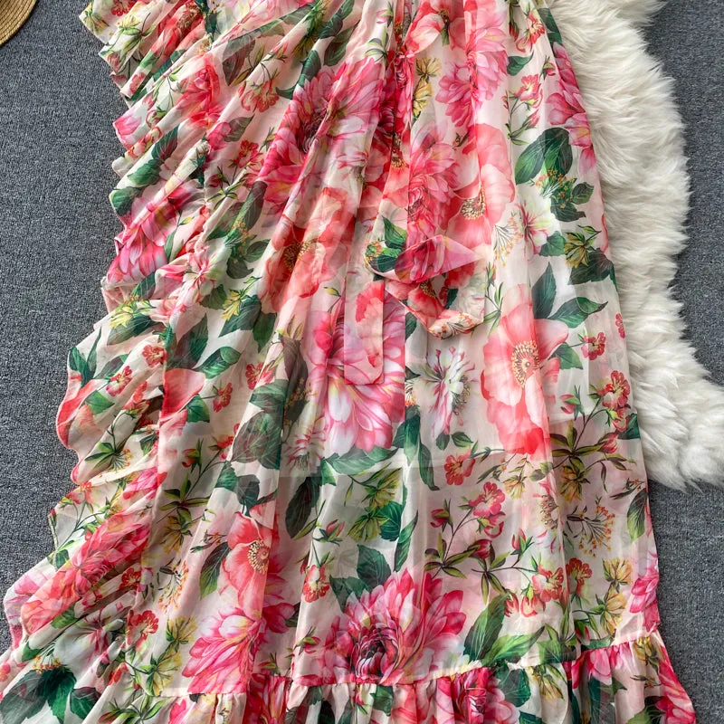 American Chic Floral Scheming Lotus Leaf Women's Dress