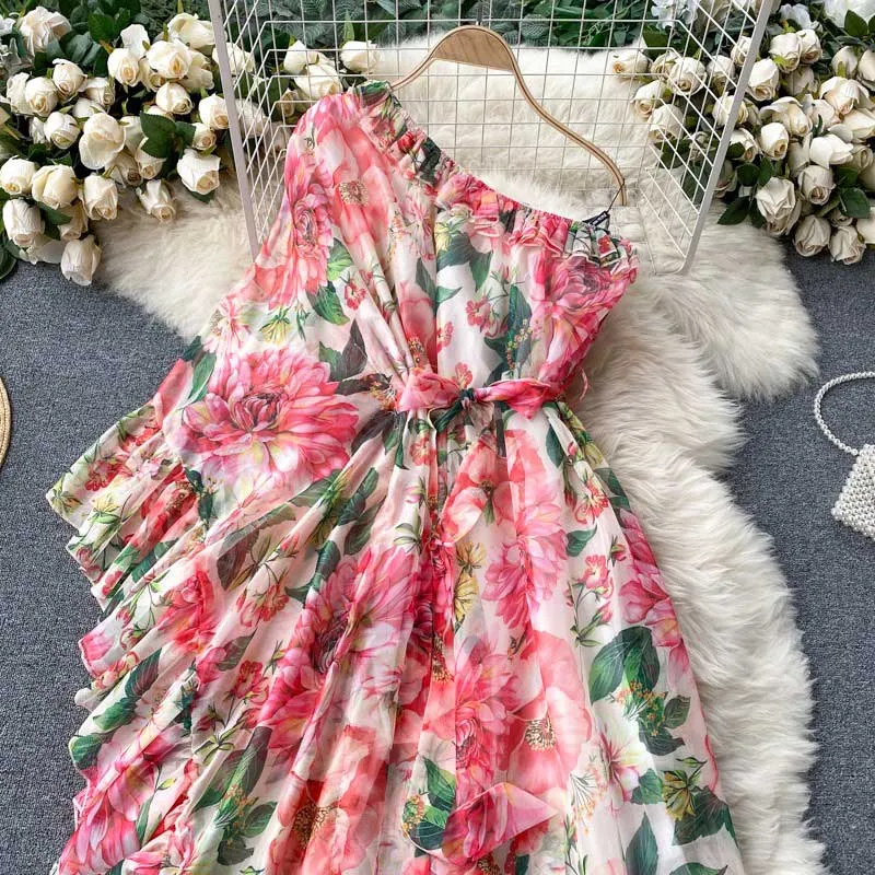 American Chic Floral Scheming Lotus Leaf Women's Dress