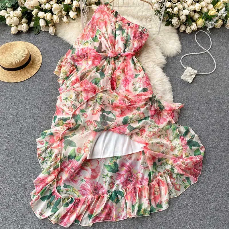 American Chic Floral Scheming Lotus Leaf Women's Dress