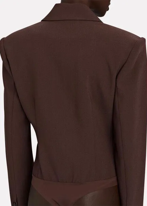 Athena Textured Ripple Crepe Blazer Bodysuit (Chocolate)