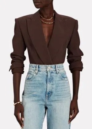 Athena Textured Ripple Crepe Blazer Bodysuit (Chocolate)