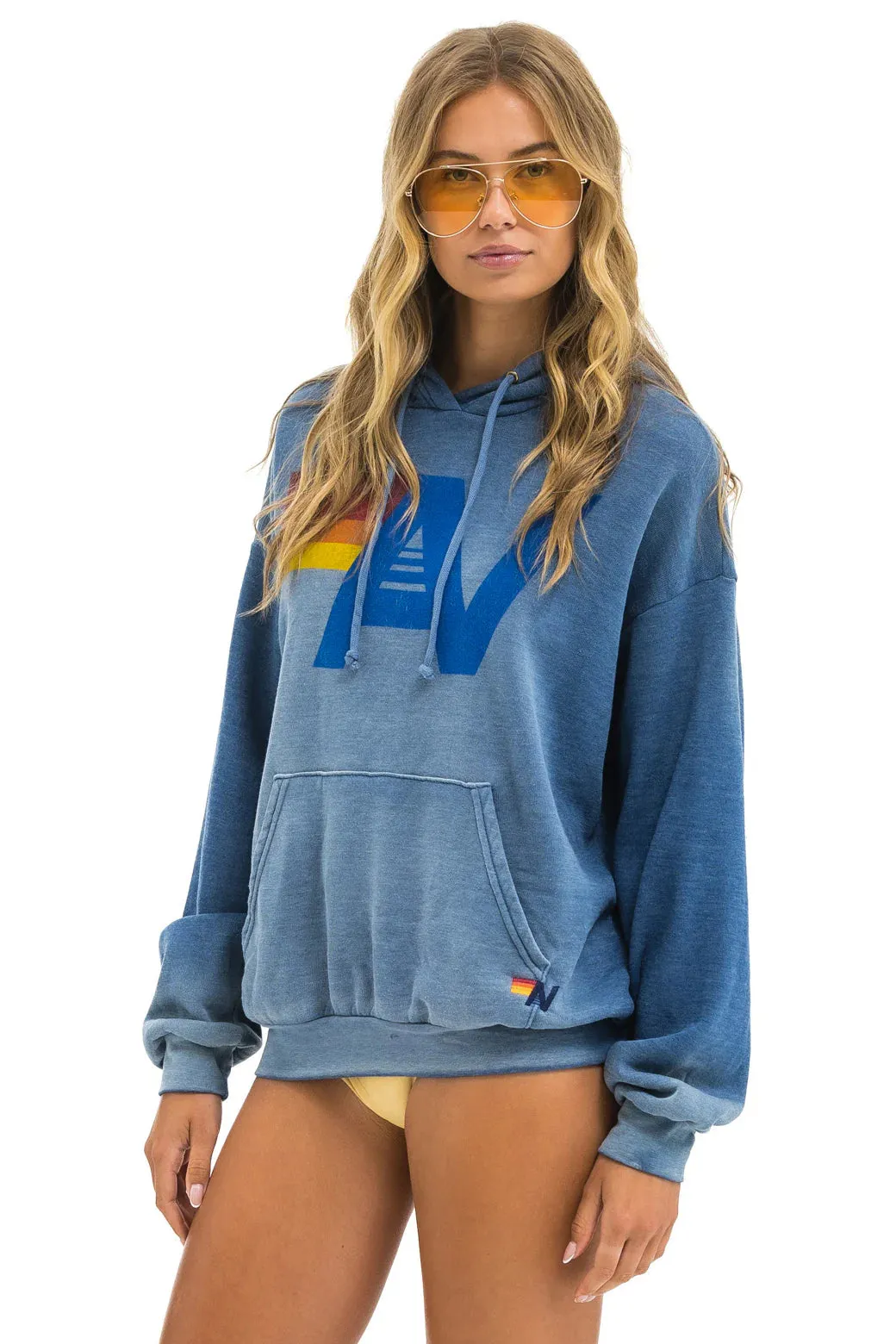 Aviator Nation VINTAGE LOGO RELAXED PULLOVER HOODIE - FADED WATER