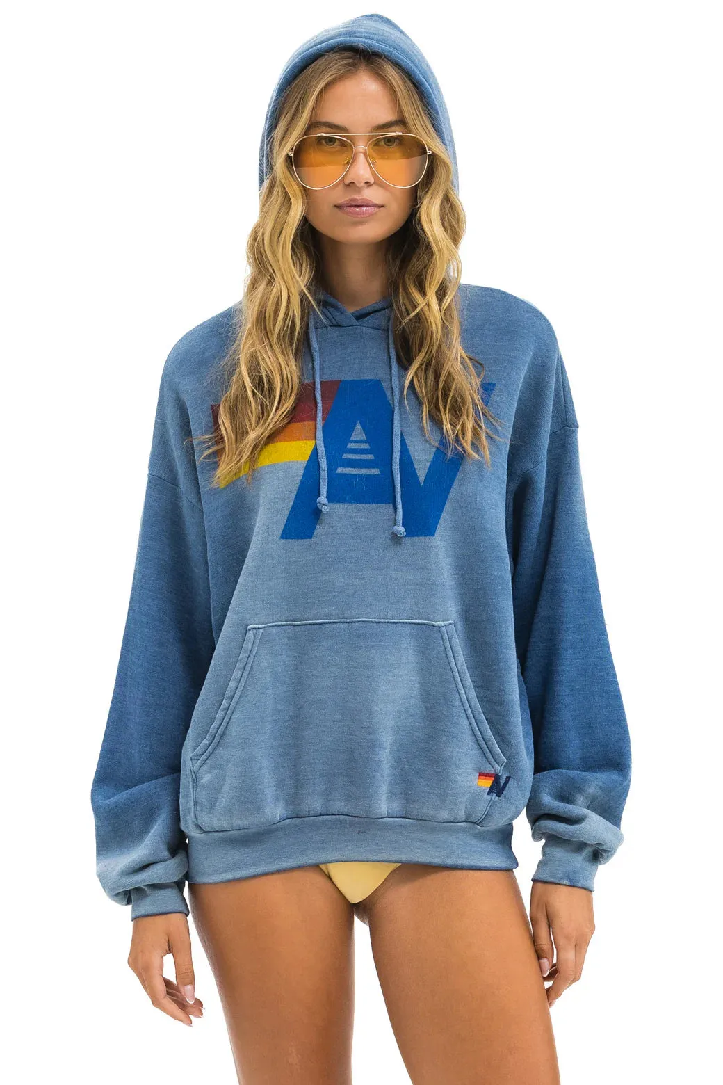 Aviator Nation VINTAGE LOGO RELAXED PULLOVER HOODIE - FADED WATER