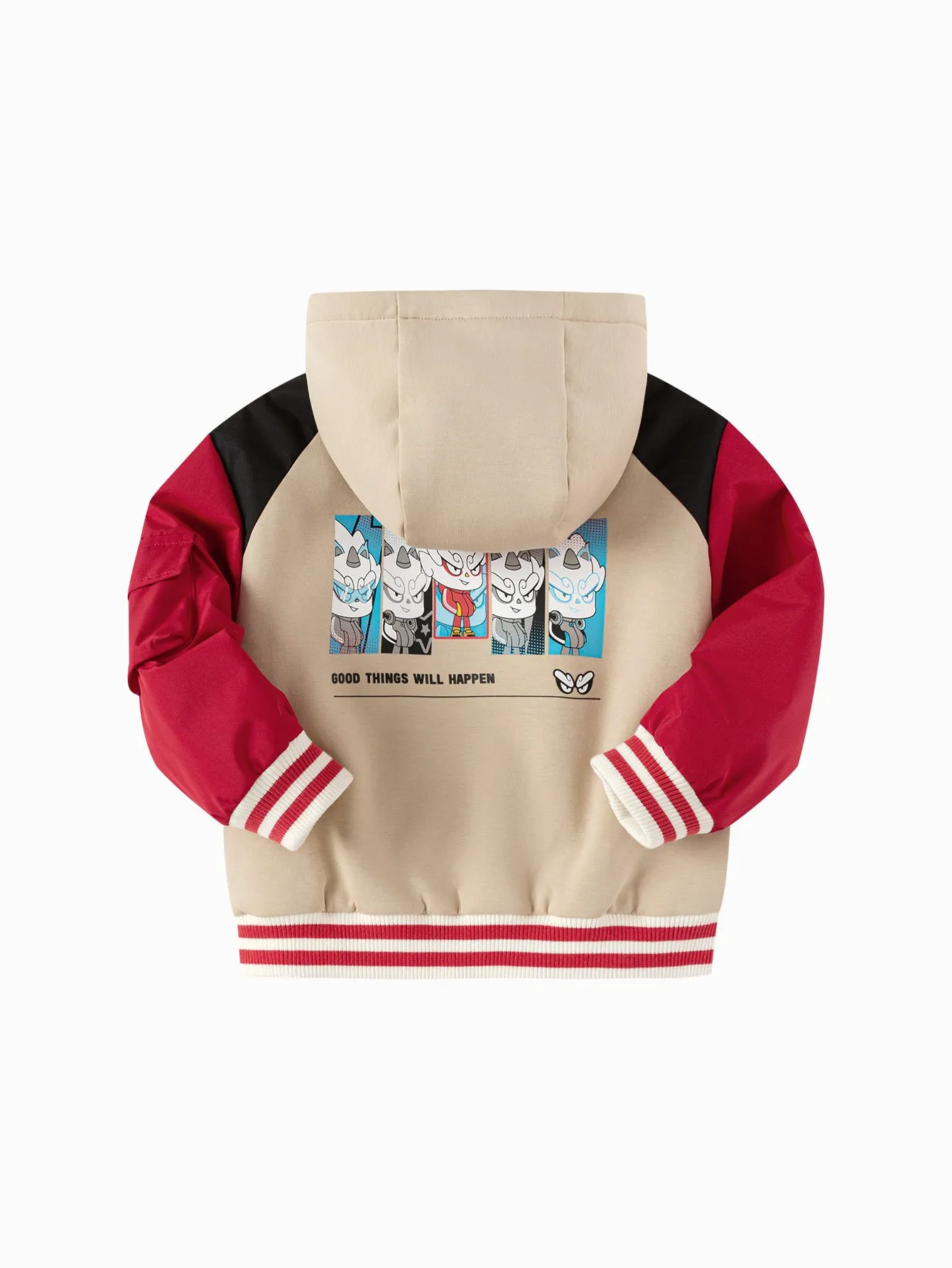 Balabala children's cotton coat boys' spring 2025 new hooded jacket patchwork trendy