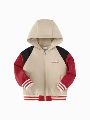 Balabala children's cotton coat boys' spring 2025 new hooded jacket patchwork trendy