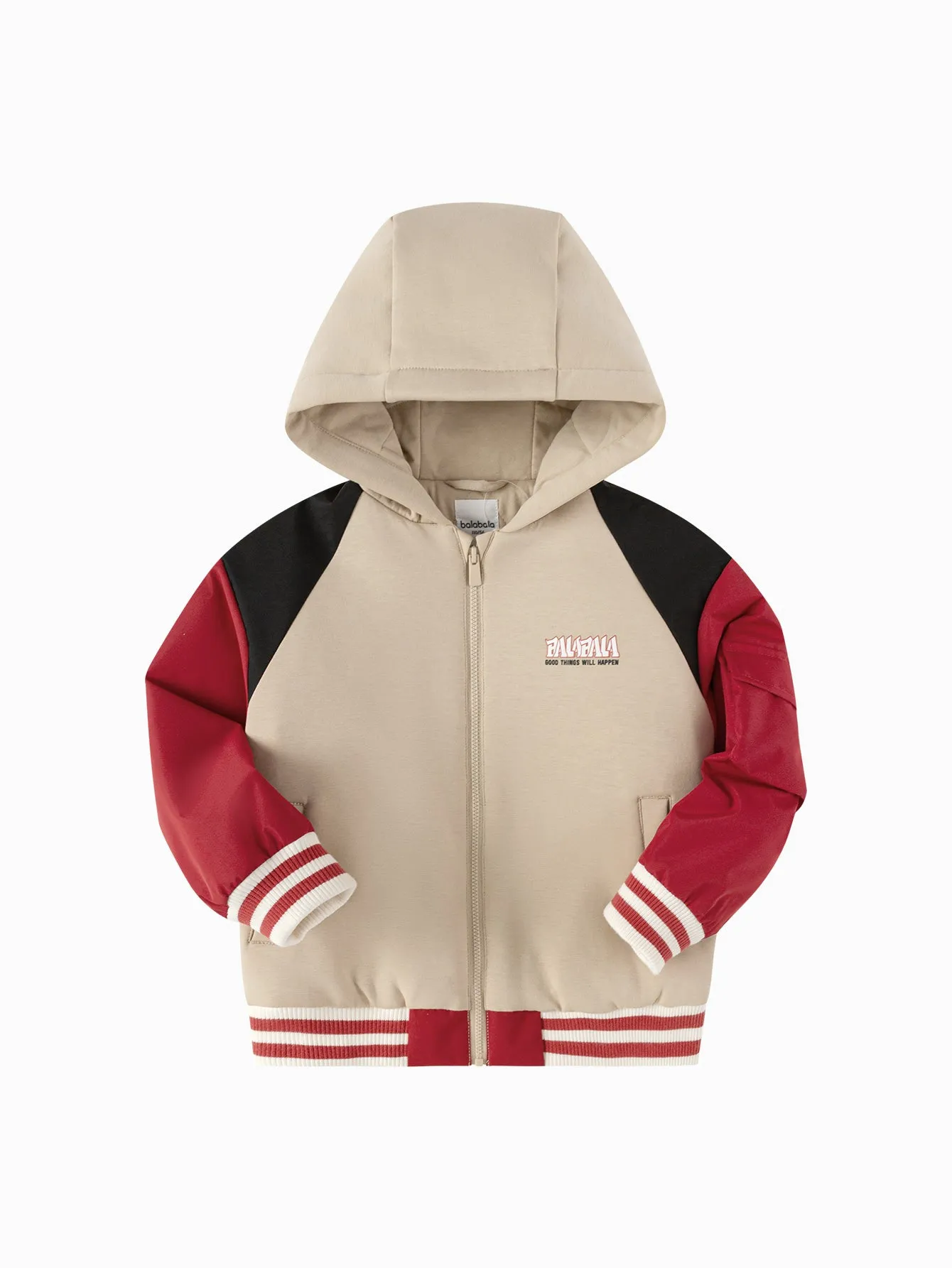 Balabala children's cotton coat boys' spring 2025 new hooded jacket patchwork trendy
