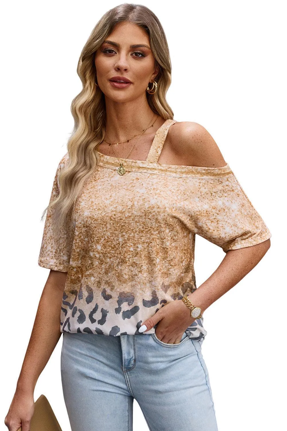 Begin With A Smile Leopard Cold Shoulder Blouse