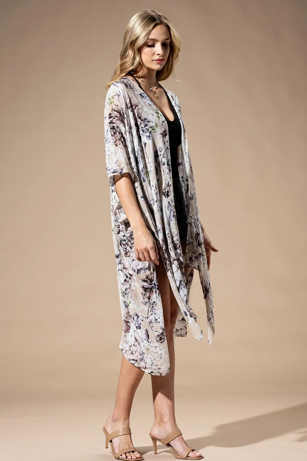Beige Flower Kimono