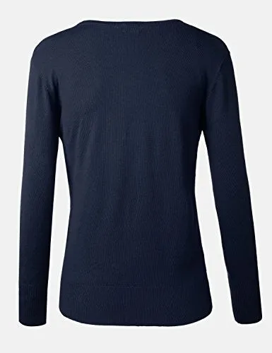 BIADANI Women Button Down Long Sleeve Soft V-Neck Cardigan Sweater Navy Medium