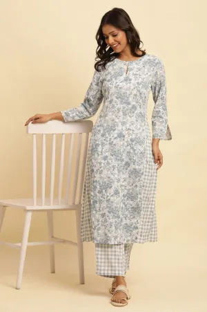 Blue And White Checker Printed Kurta And Pants Set