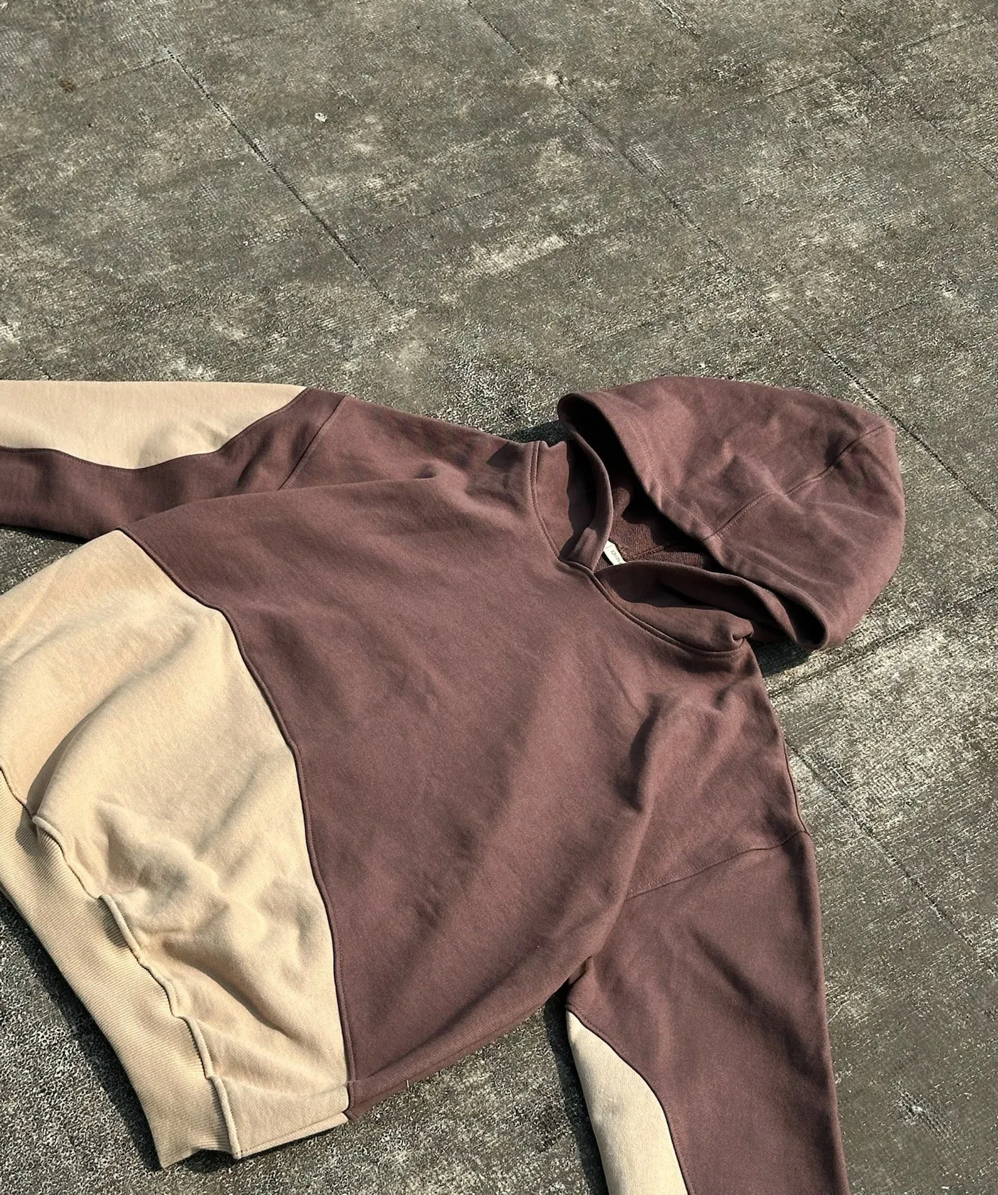 BROWN-BEIGE PATCHWORK HOODIE