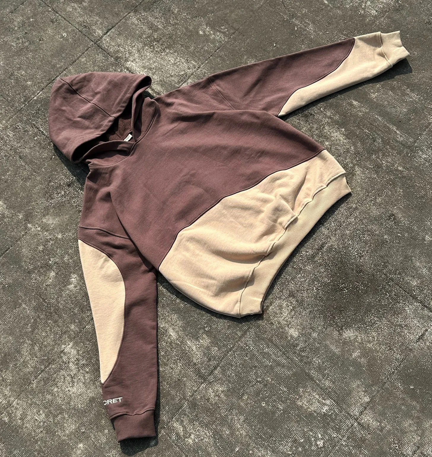BROWN-BEIGE PATCHWORK HOODIE