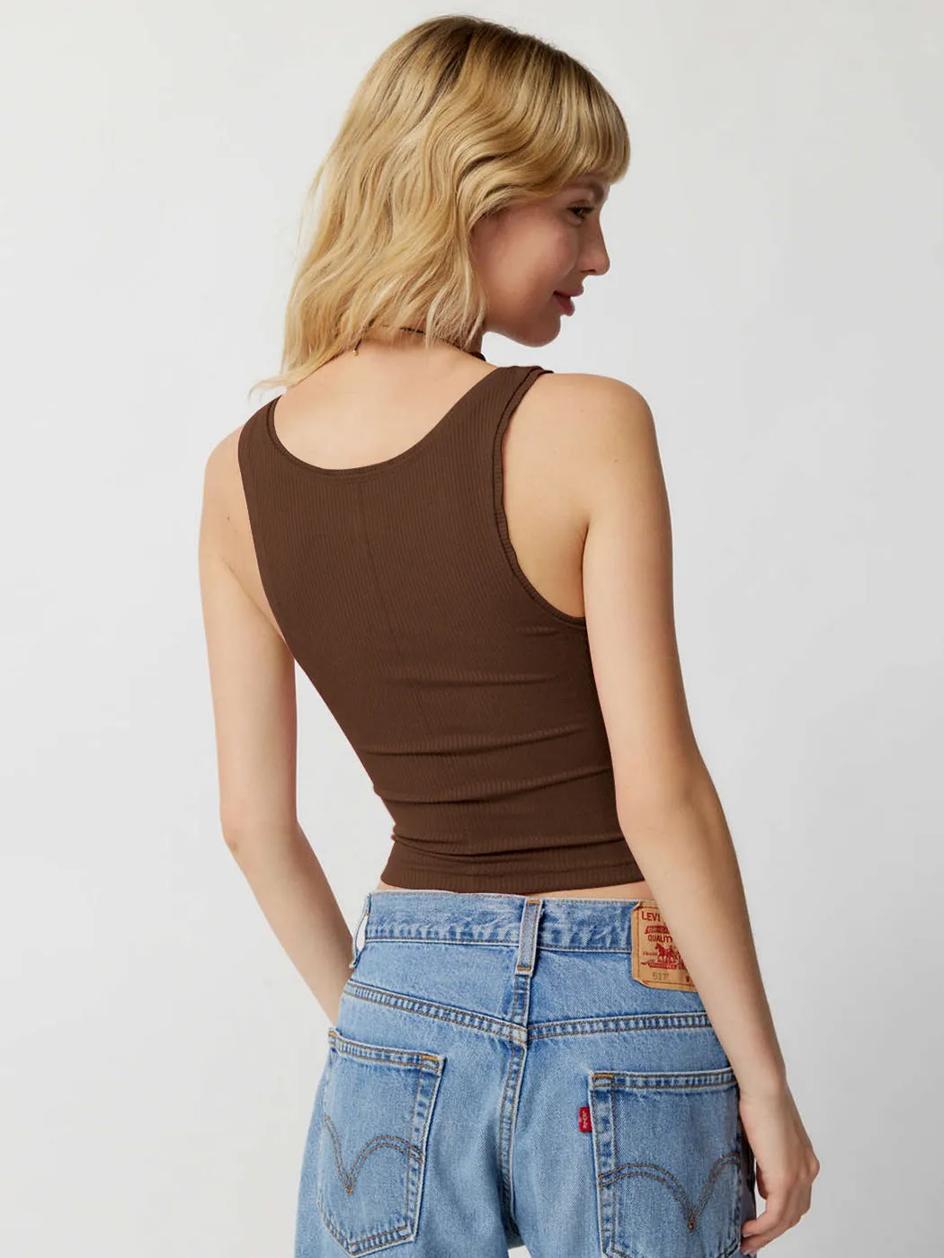 Brown Knitted Sexy Ribbed Crop Top