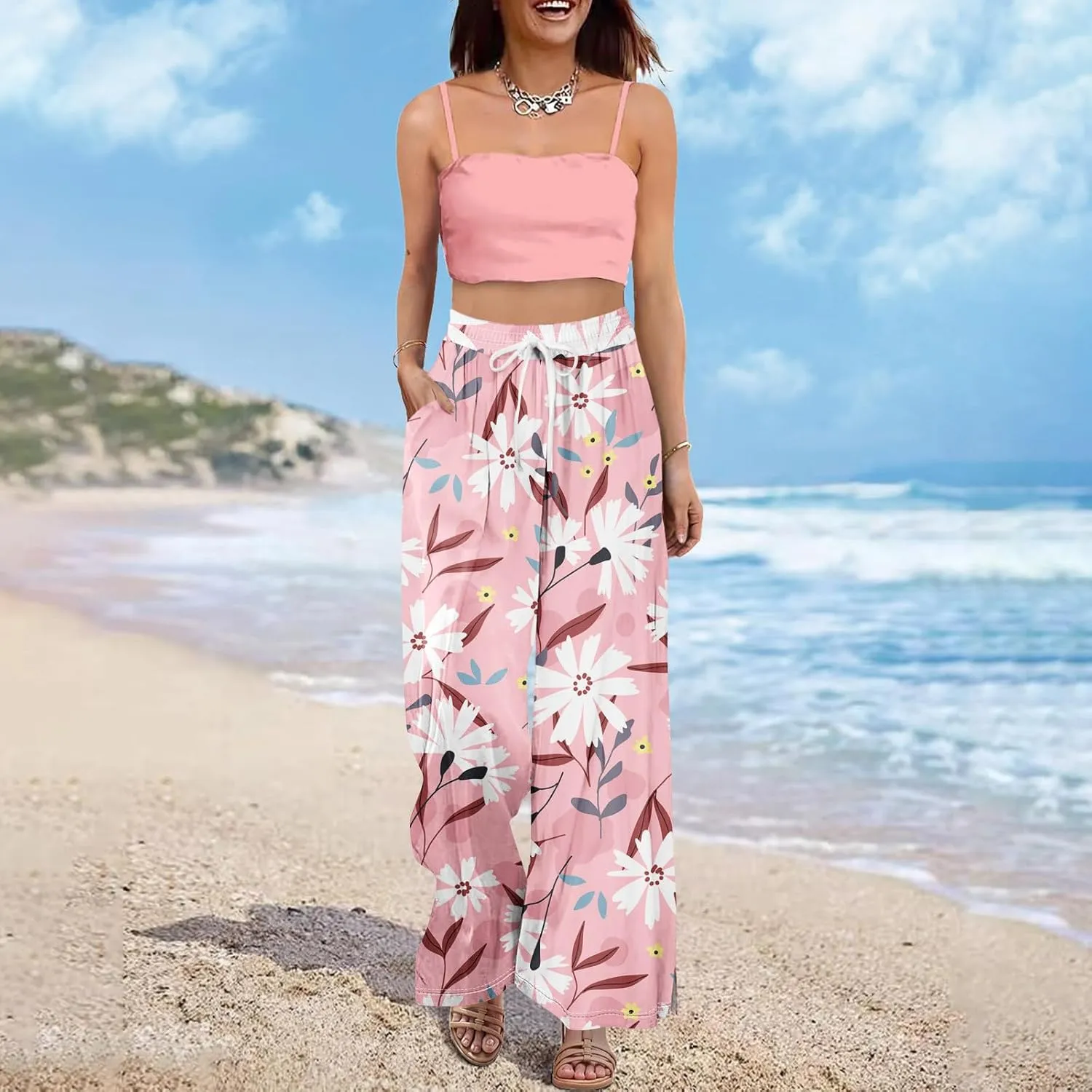 Business Casual Pants for Women Elastic Waist Dressy Baggy Trendy Casual Palazzo Relaxed Fit High Waist Trousers