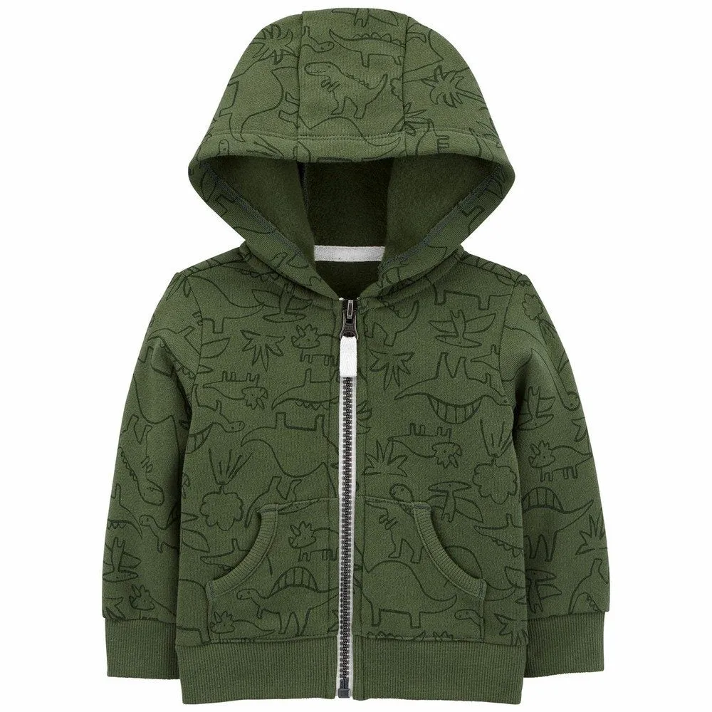Carter's Infant Boys Dinosaur Zip-Front Fleece Jacket Olive Green 1J089910