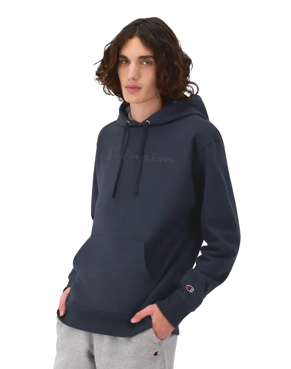 Champion Men's Powerblend Hoodie, Script Logo