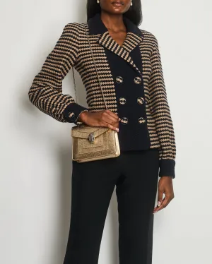 Chanel 15/b Navy, Beige Houndstooth Tweed Double Breasted Jacket Size Fr 36 (uk 8)