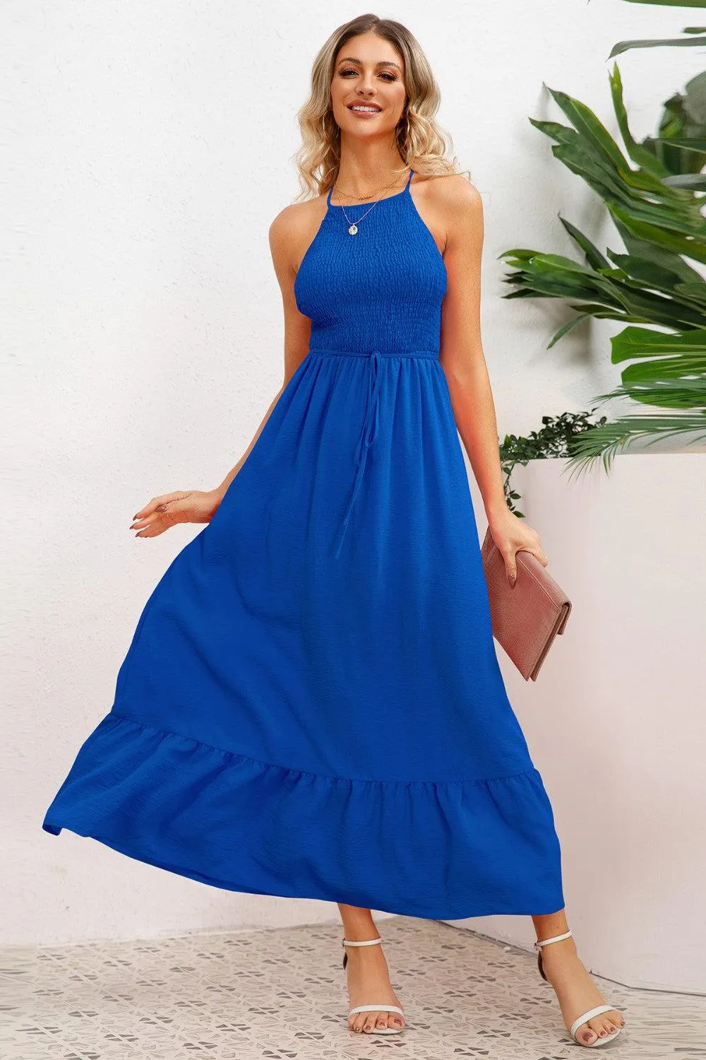 Cheery Chic Crisscross Backless Maxi Dress