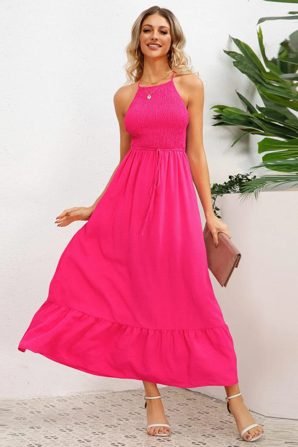 Cheery Chic Crisscross Backless Maxi Dress