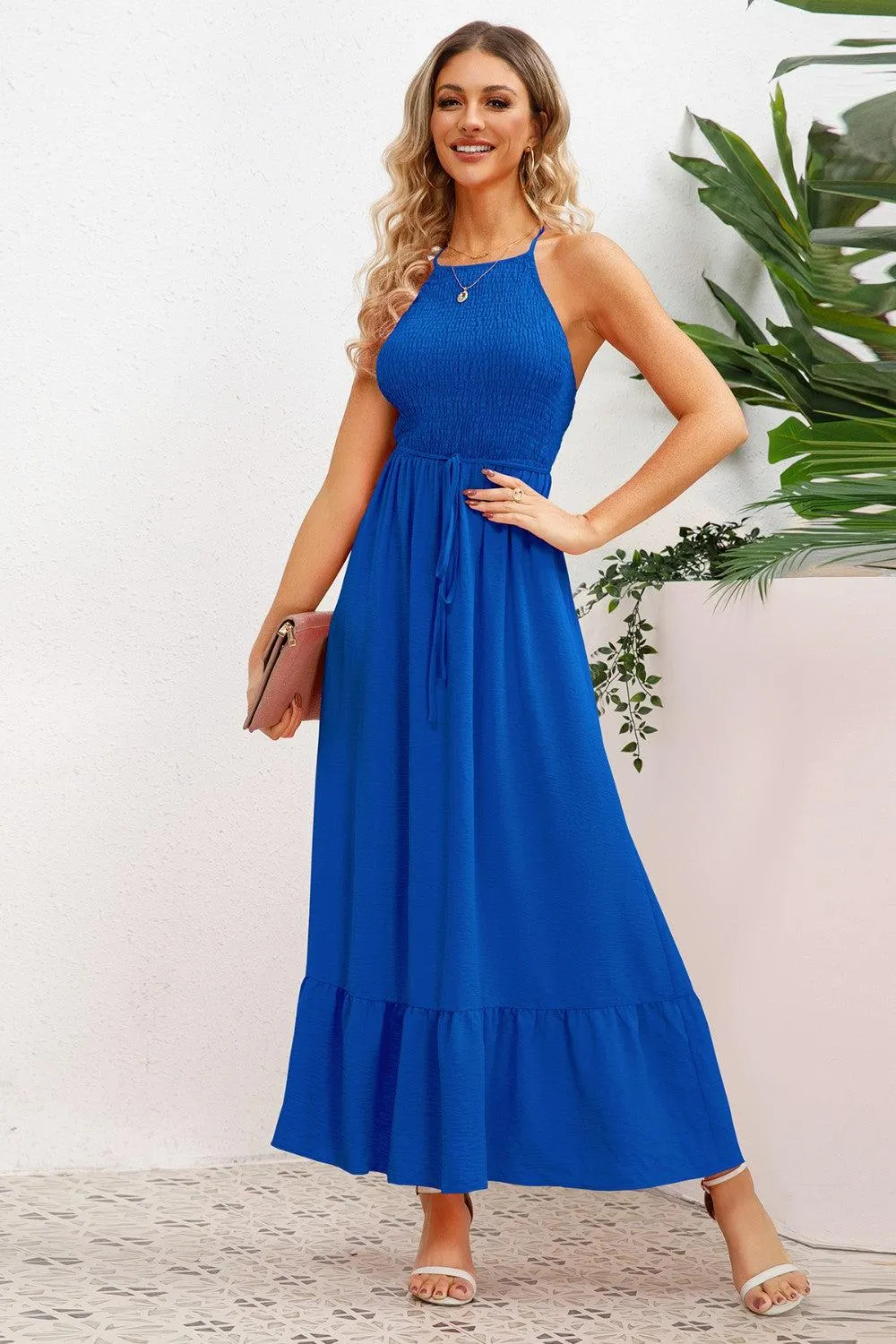 Cheery Chic Crisscross Backless Maxi Dress