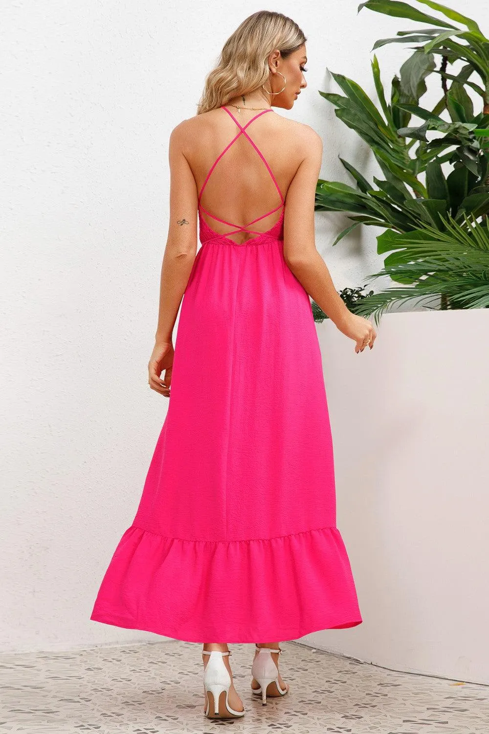 Cheery Chic Crisscross Backless Maxi Dress