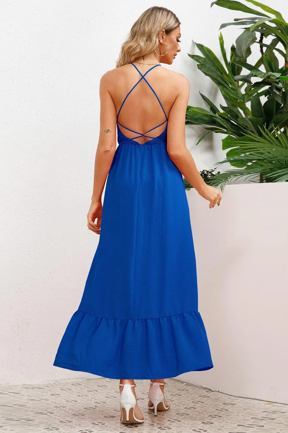 Cheery Chic Crisscross Backless Maxi Dress