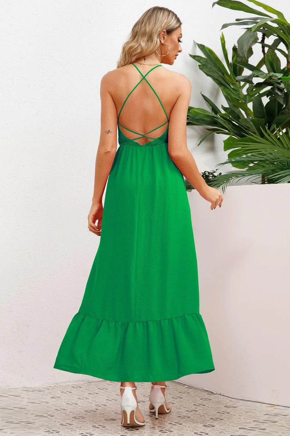 Cheery Chic Crisscross Backless Maxi Dress
