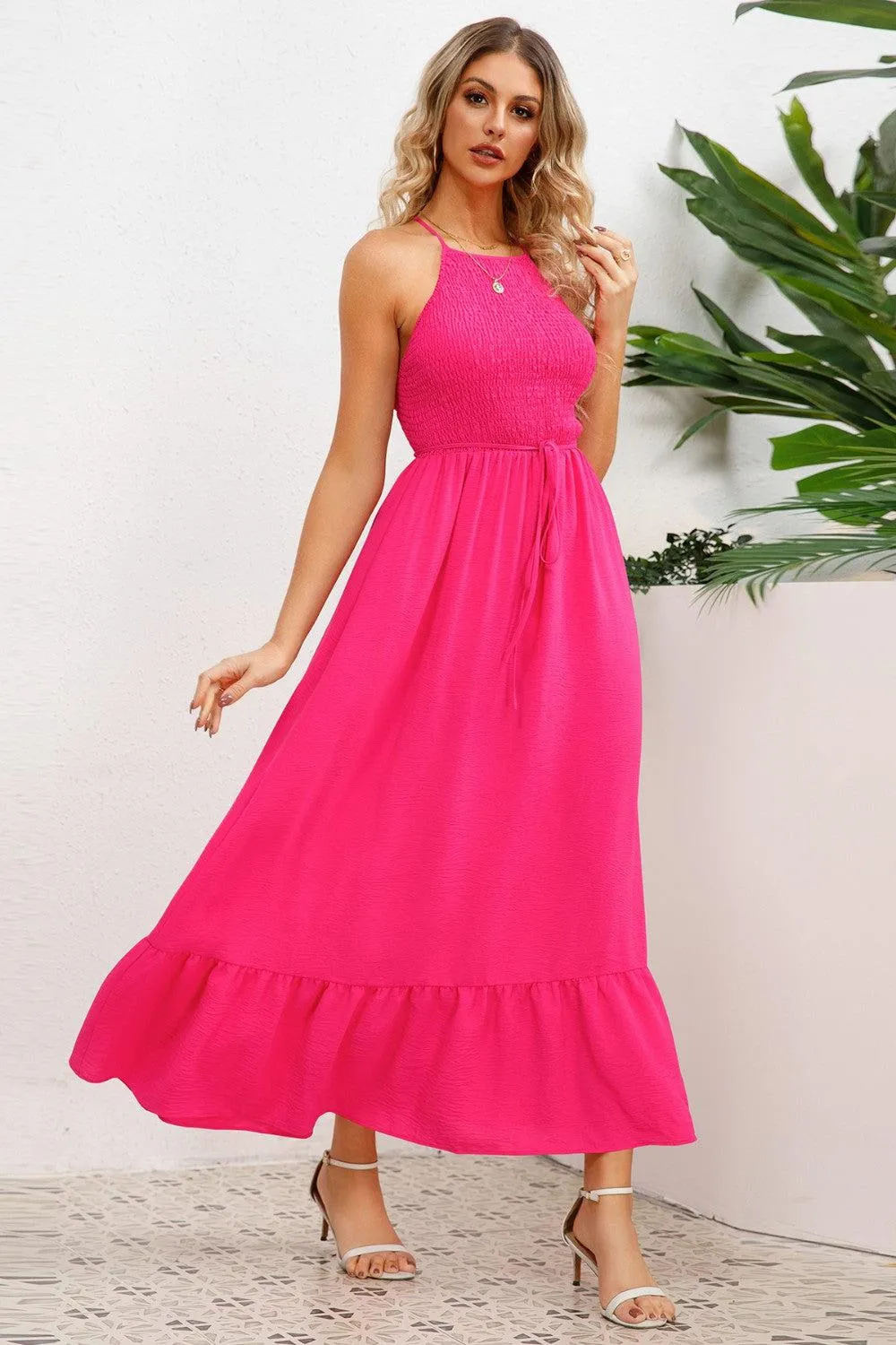Cheery Chic Crisscross Backless Maxi Dress