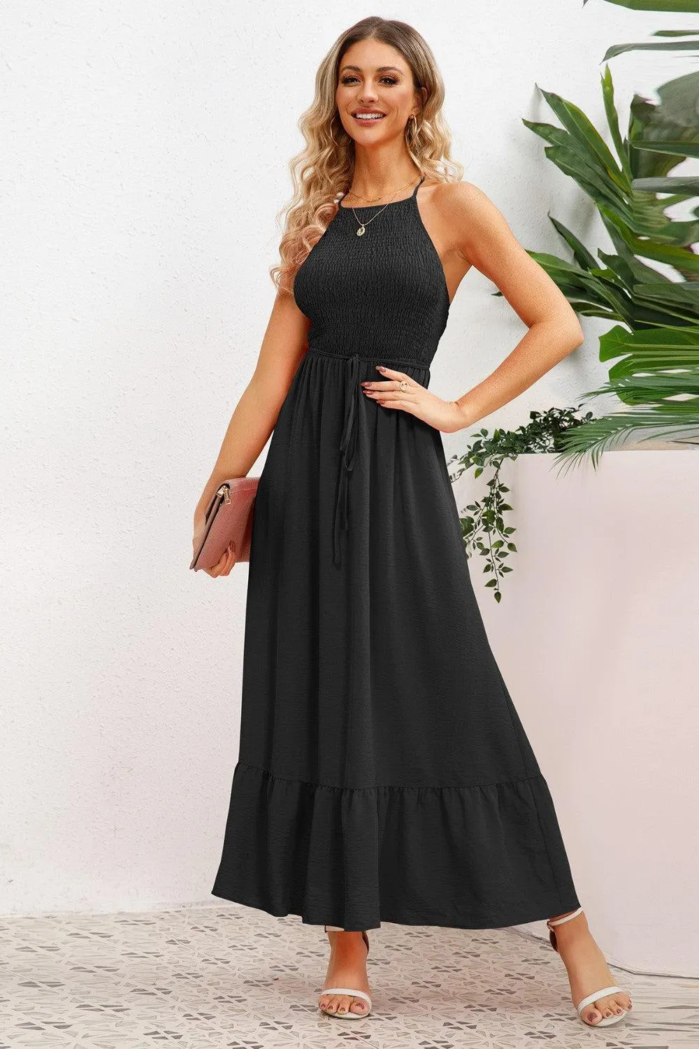 Cheery Chic Crisscross Backless Maxi Dress