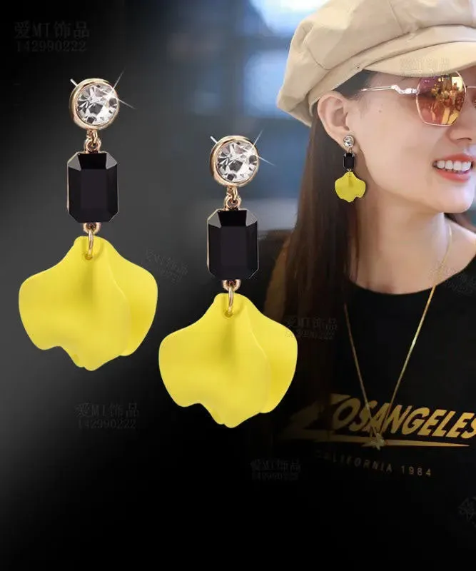 Chic Green Overgild Zircon Resin Floral Drop Earrings LY9004