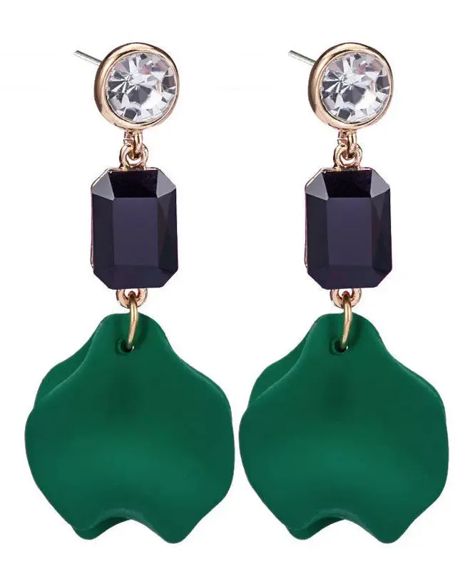 Chic Green Overgild Zircon Resin Floral Drop Earrings LY9004