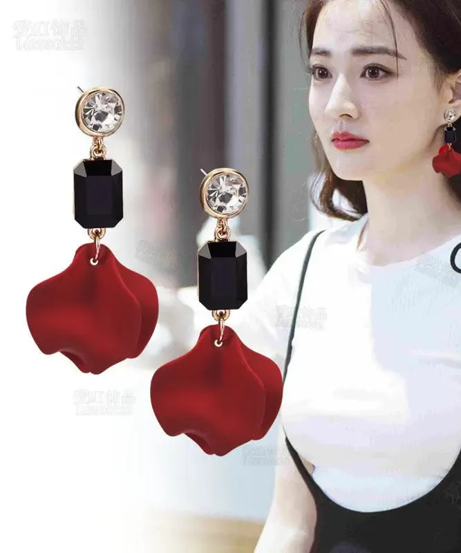 Chic Green Overgild Zircon Resin Floral Drop Earrings LY9004