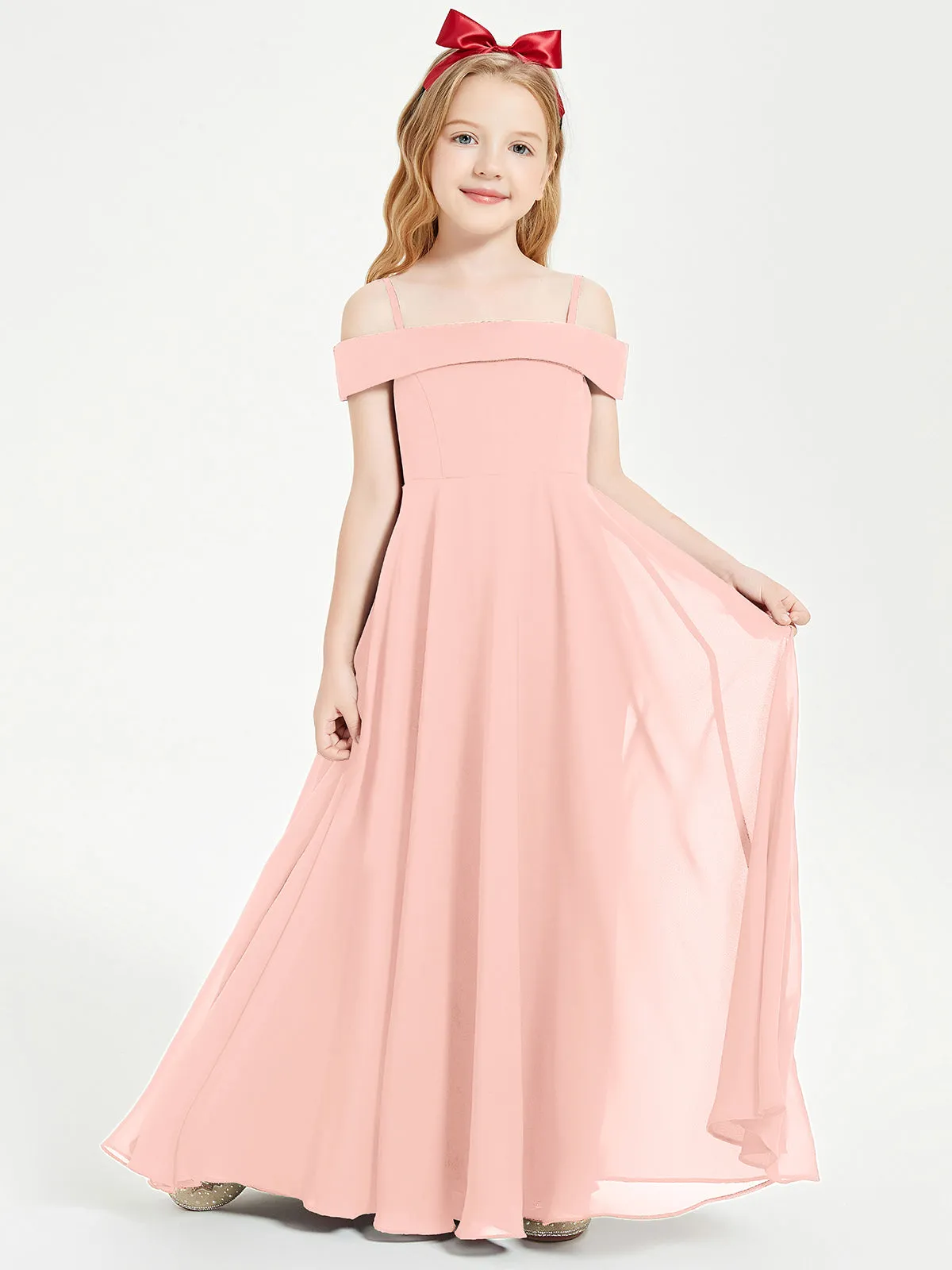 Chic Junior Bridesmaid Dresses Off the Shoulder Coral