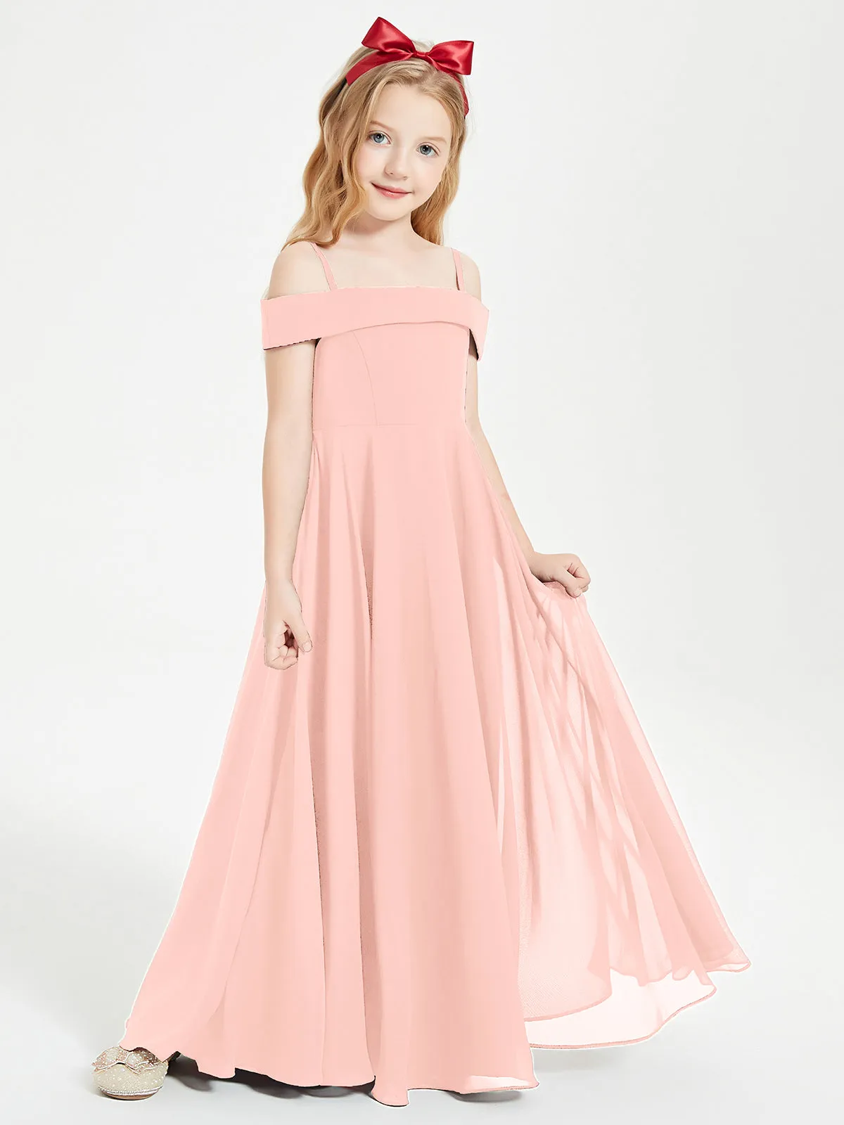 Chic Junior Bridesmaid Dresses Off the Shoulder Coral