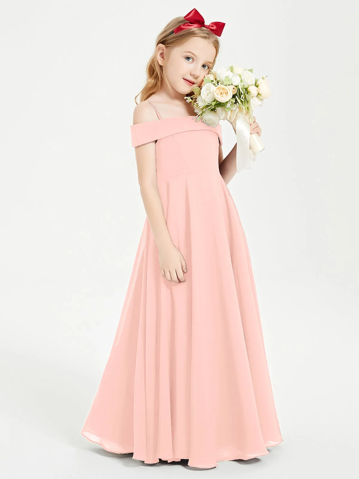 Chic Junior Bridesmaid Dresses Off the Shoulder Coral