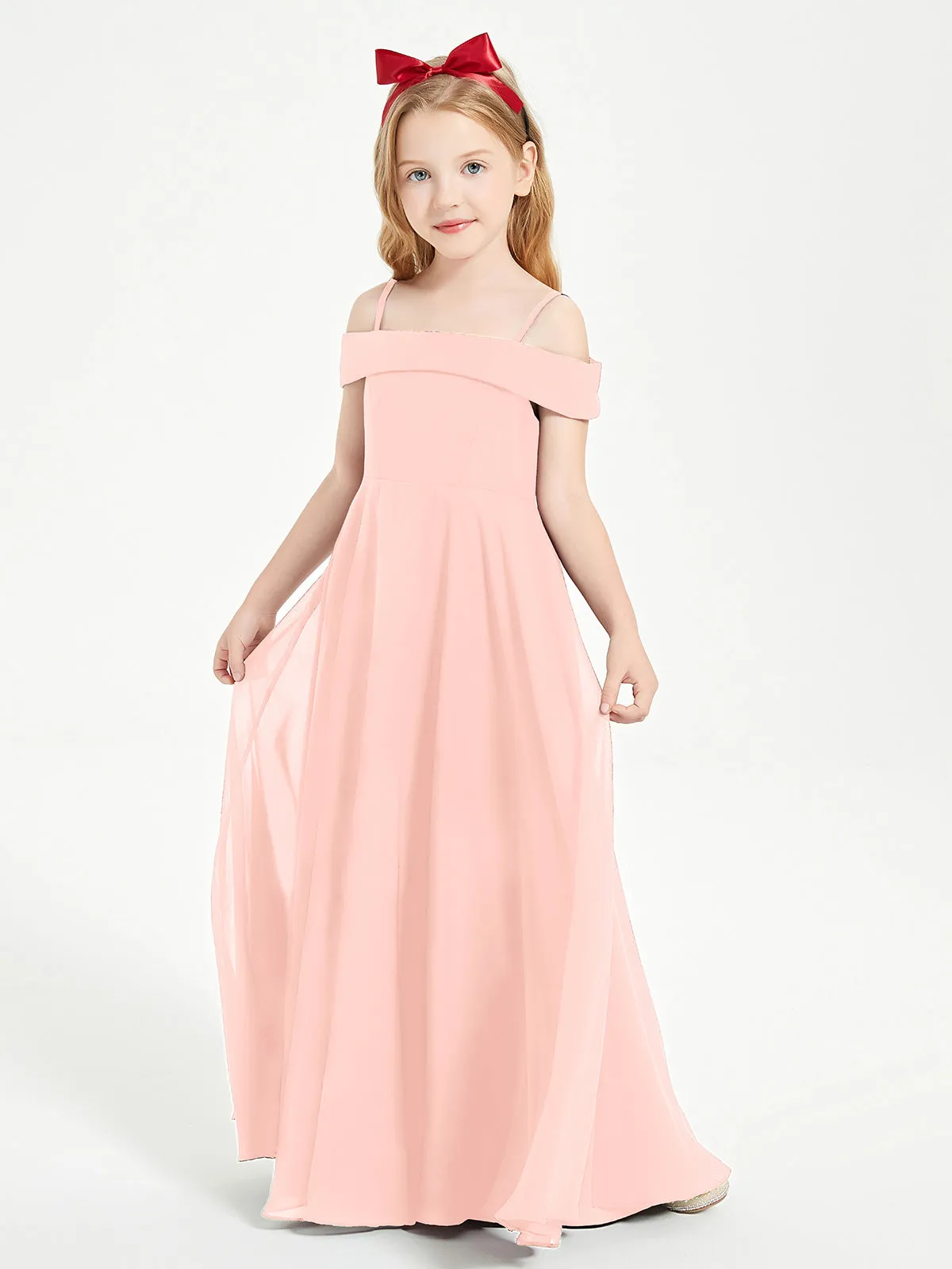 Chic Junior Bridesmaid Dresses Off the Shoulder Coral