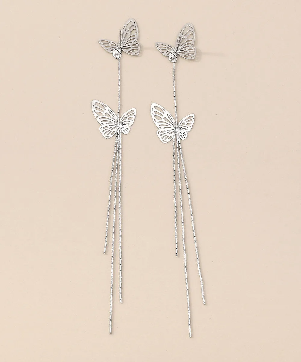 Chic White Butterfly Tassel Zircon Drop Earrings