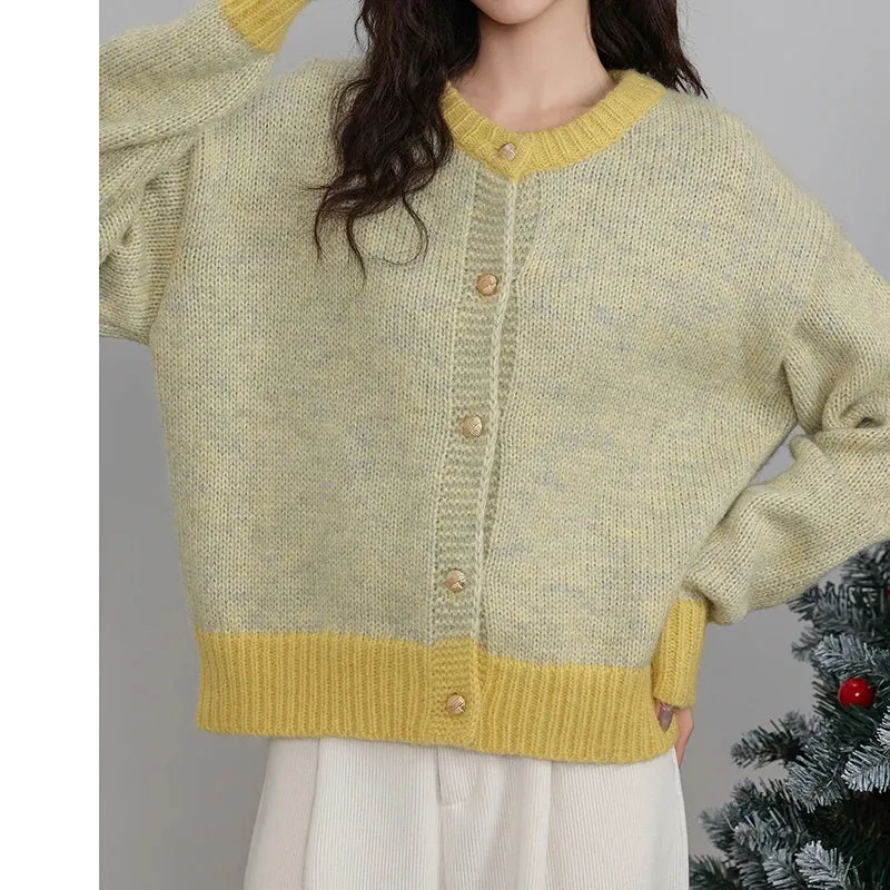 cold weather outfits Joskaa Single-Breasted Knitted Cardigan, Long Sleeve, Patchwork Sweater, O-Neck, Casual Warm Coat, Office Outerwear, Autumn, Winter
