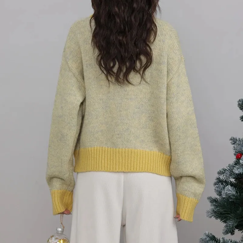 cold weather outfits Joskaa Single-Breasted Knitted Cardigan, Long Sleeve, Patchwork Sweater, O-Neck, Casual Warm Coat, Office Outerwear, Autumn, Winter