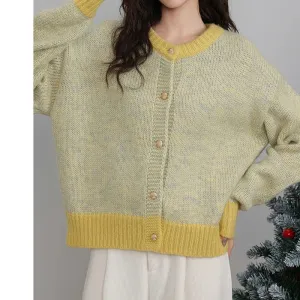 cold weather outfits Joskaa Single-Breasted Knitted Cardigan, Long Sleeve, Patchwork Sweater, O-Neck, Casual Warm Coat, Office Outerwear, Autumn, Winter