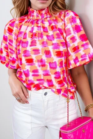 Color Pop Ruffle Neck Blouse