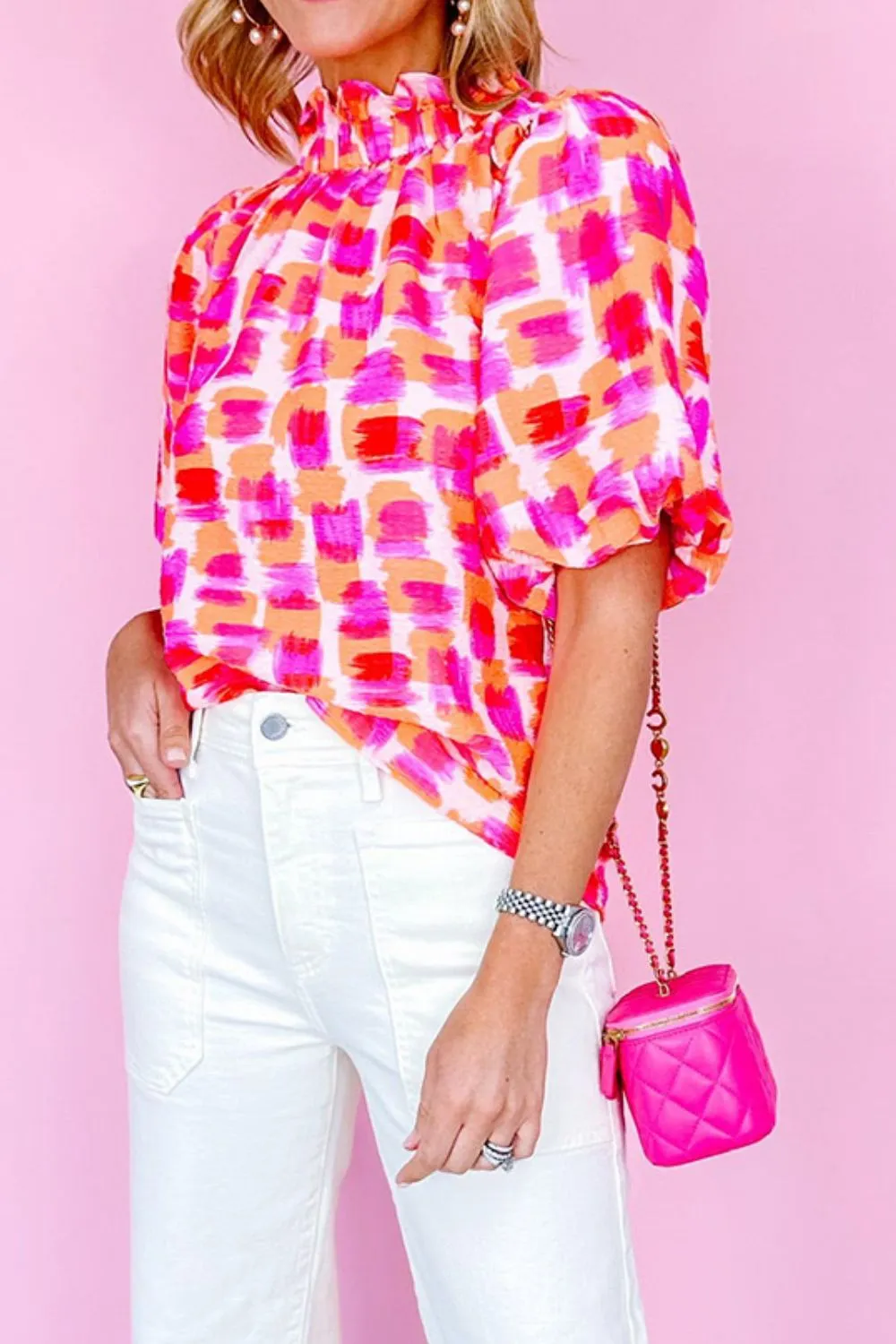 Color Pop Ruffle Neck Blouse