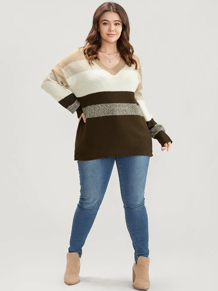 Colorblock Contrast Soft Sexy Yarn Knit Fluffy Knit Top
