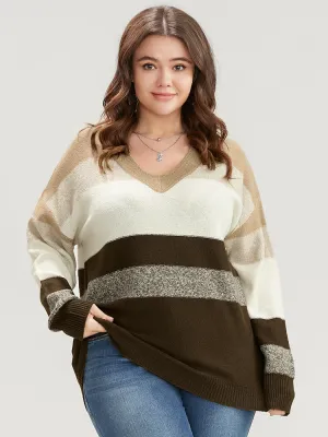 Colorblock Contrast Soft Sexy Yarn Knit Fluffy Knit Top