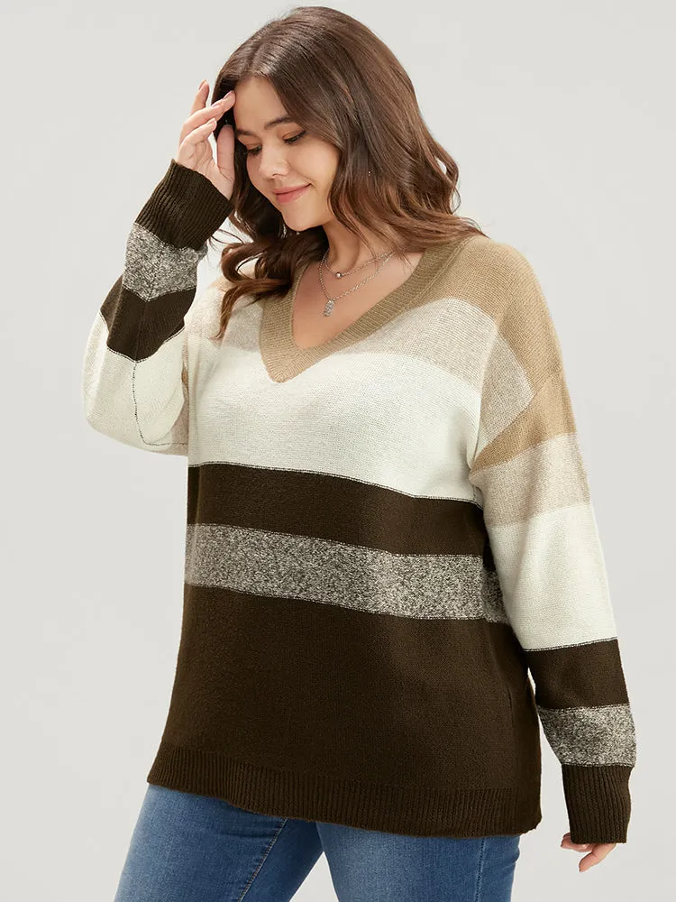 Colorblock Contrast Soft Sexy Yarn Knit Fluffy Knit Top